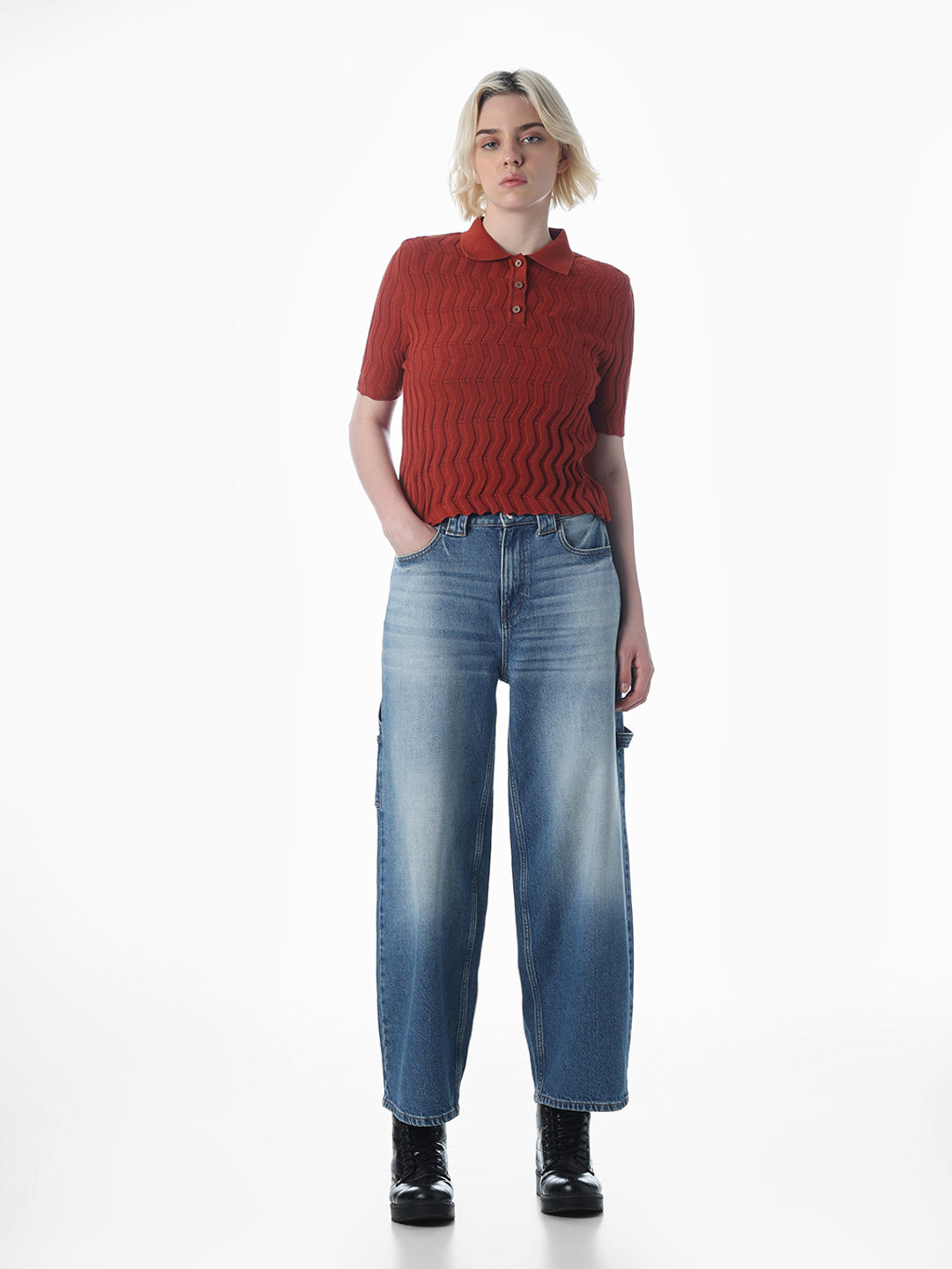 Red Fitted Knit Polo