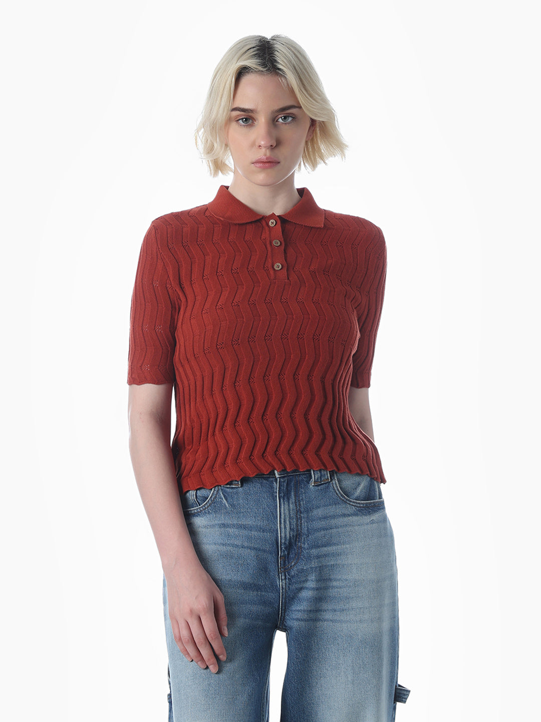 Red Fitted Knit Polo