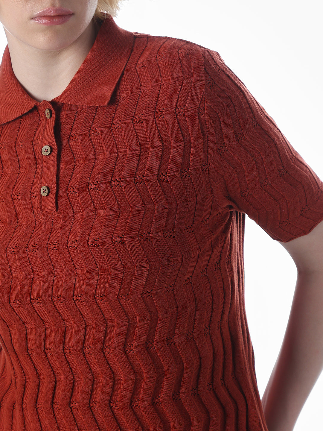 Red Fitted Knit Polo