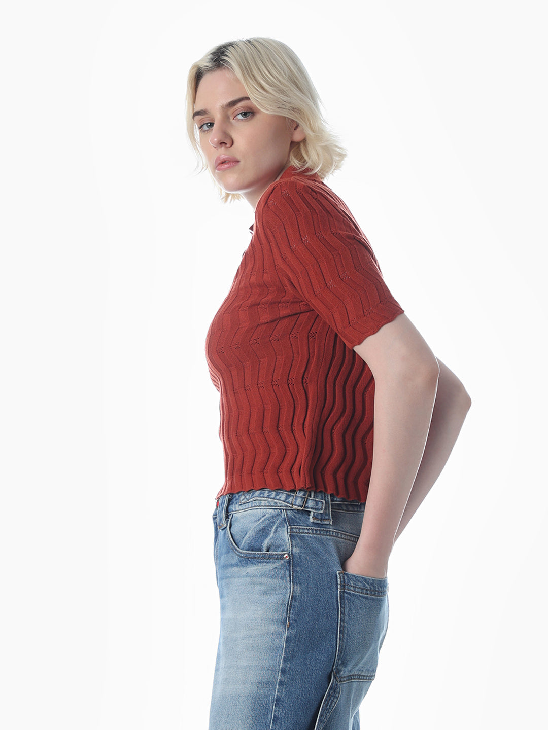 Red Fitted Knit Polo