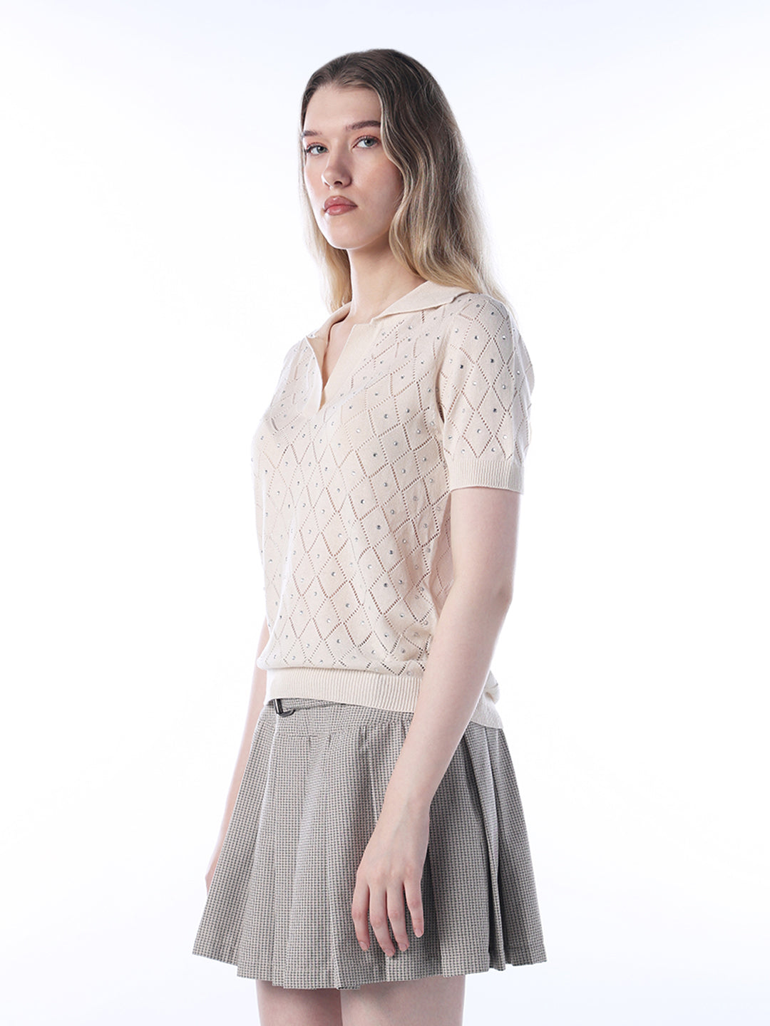Rhinestone Detail Knit Polo