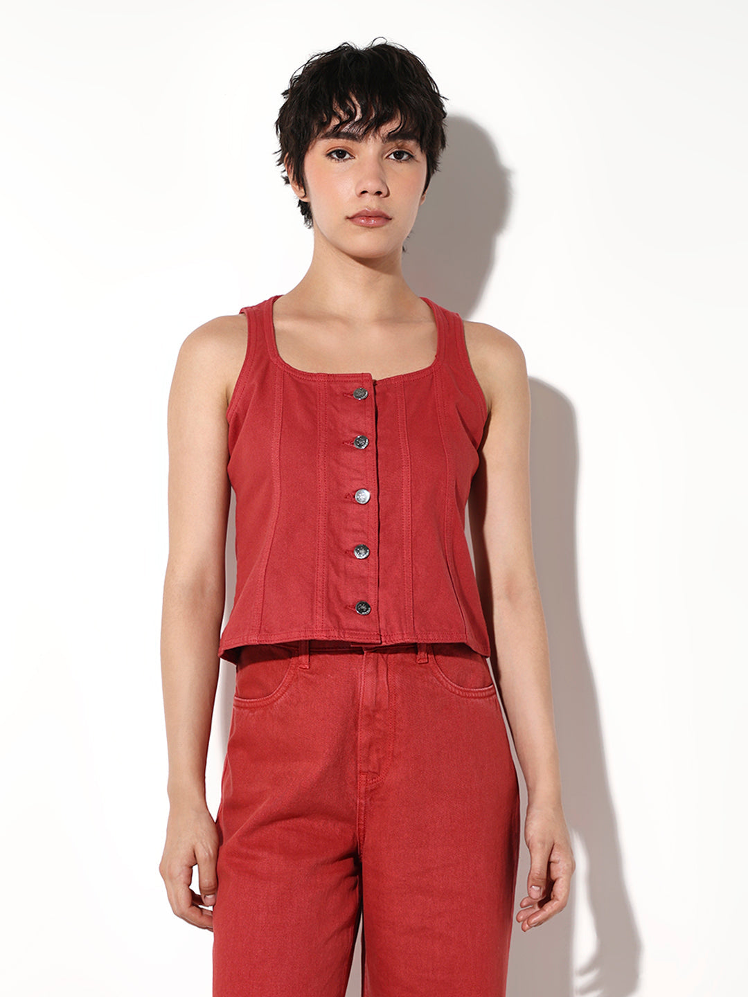 Red Twill Vest Top