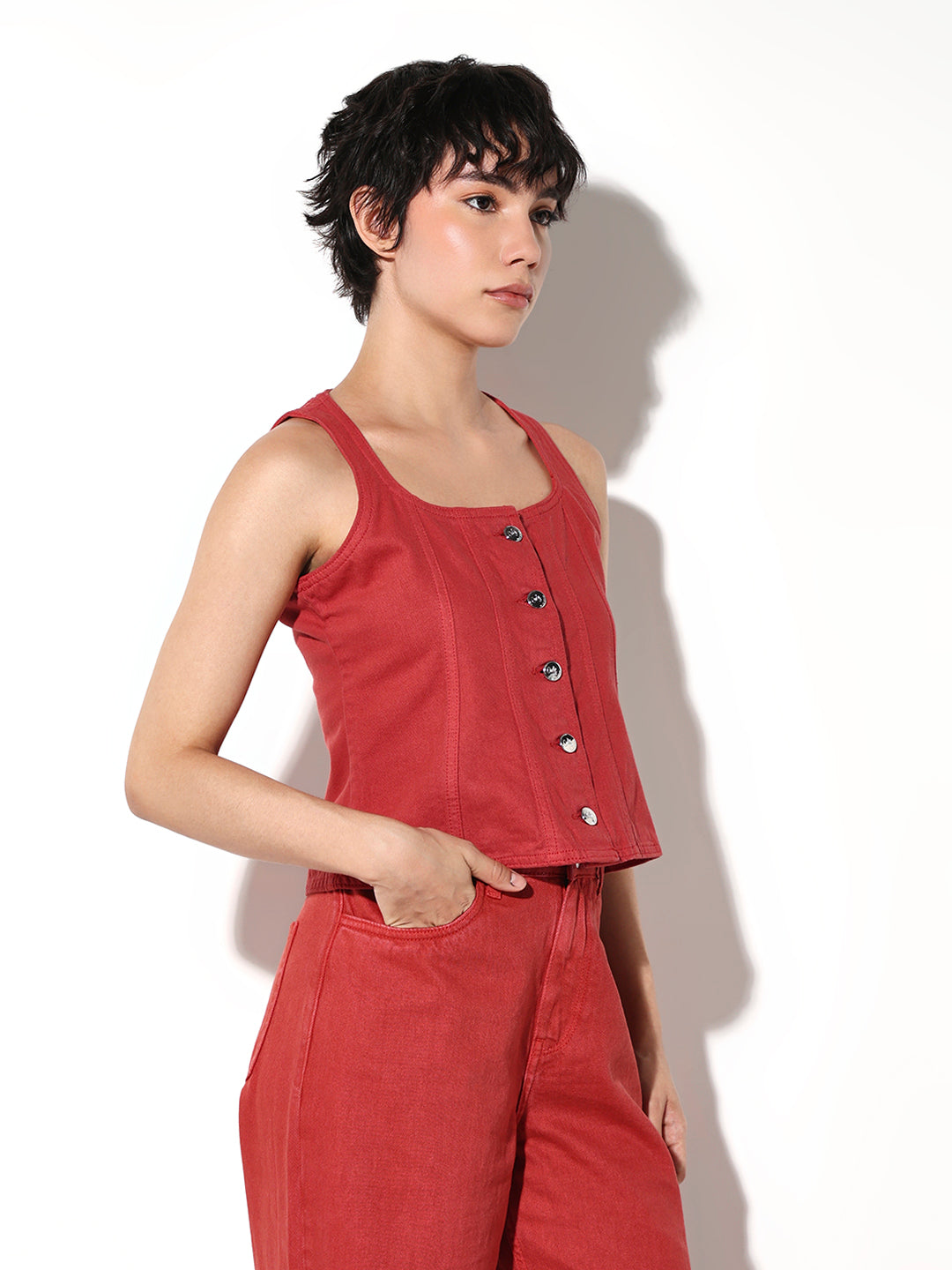Red Twill Vest Top