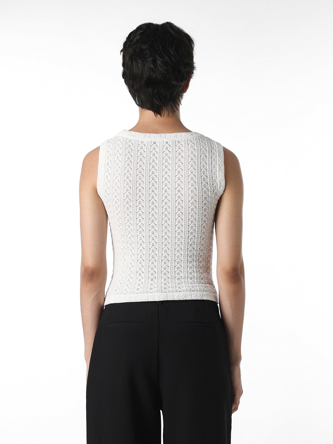 STUDIO White Textured Knit Top