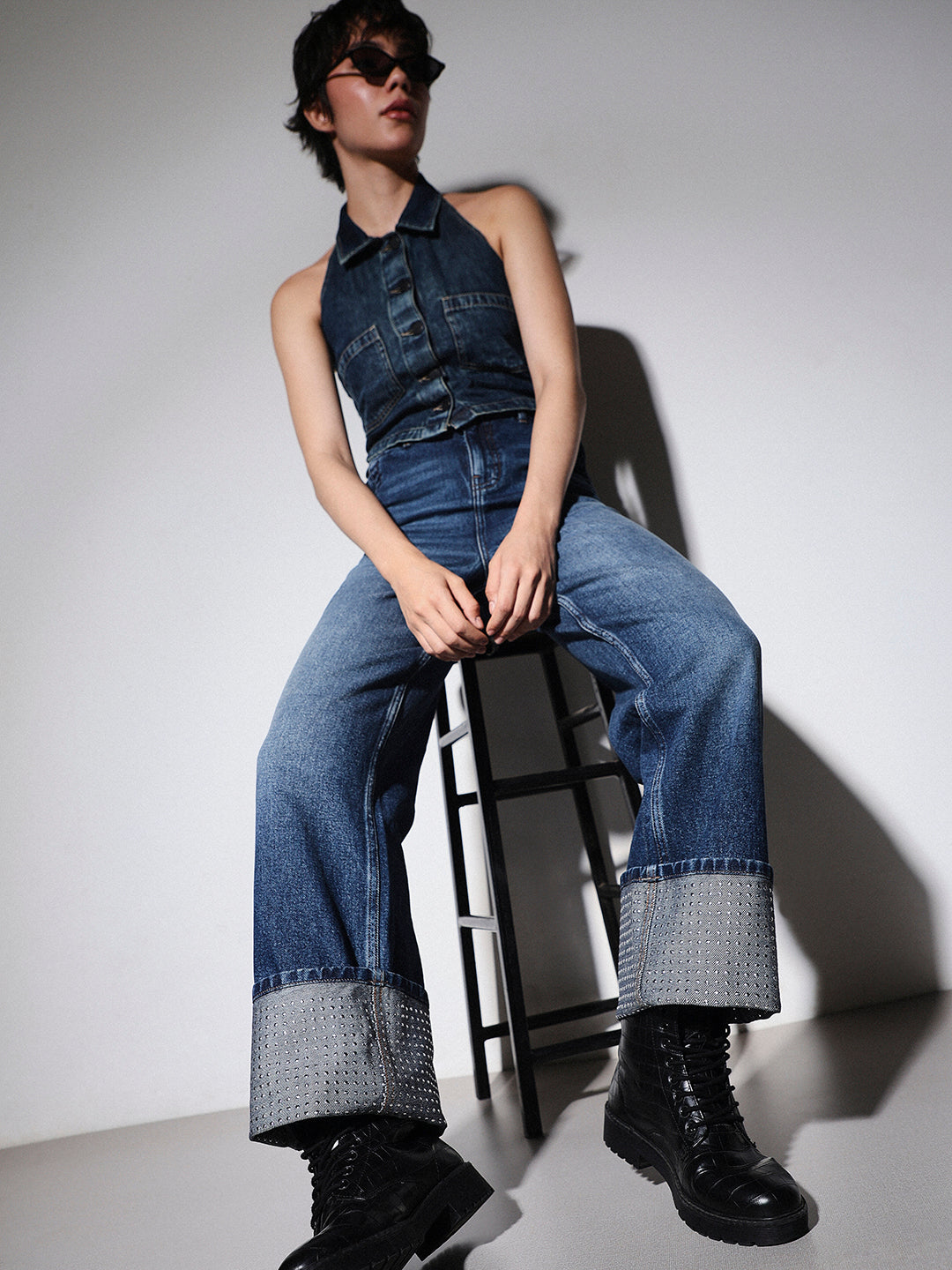 Stud Embellished Straight Fit Jeans