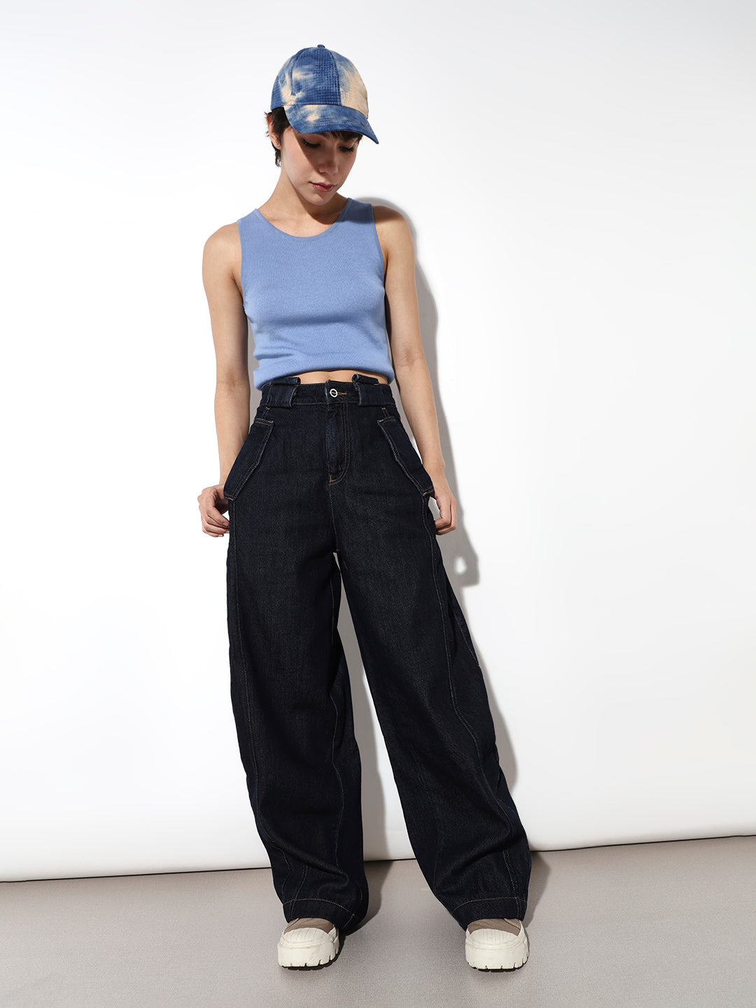 Dark Blue Utility Slouchy Fit Jeans