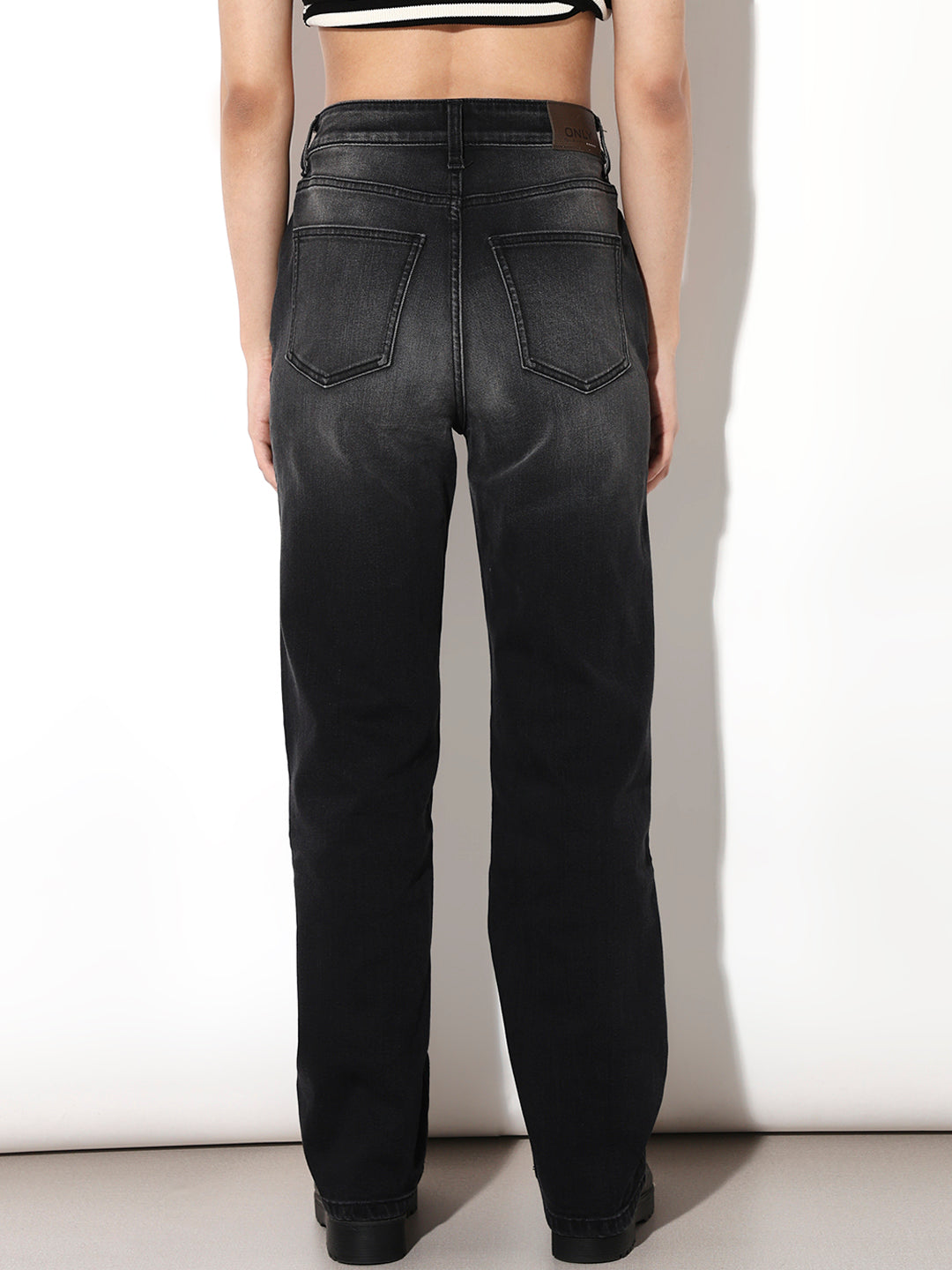 Black Washed Straight Fit Jeans
