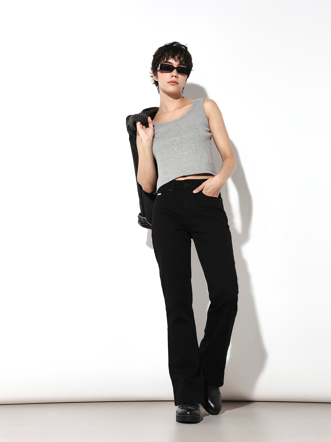Black High Rise Flared Jeans