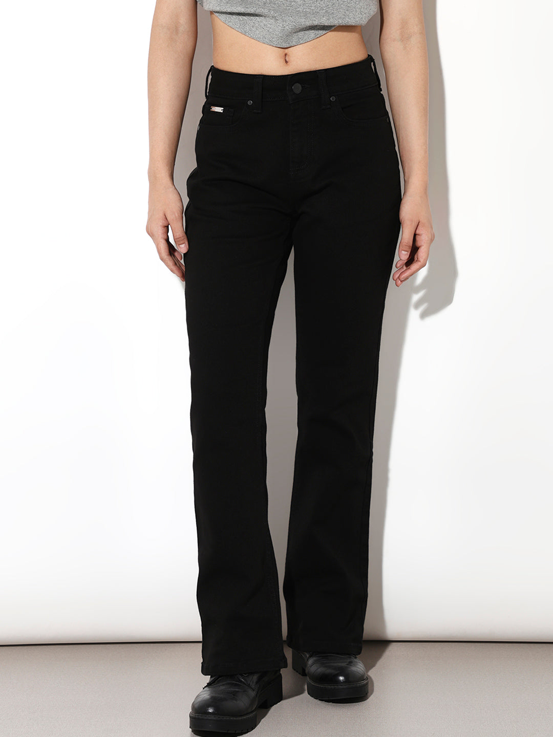 Black High Rise Flared Jeans