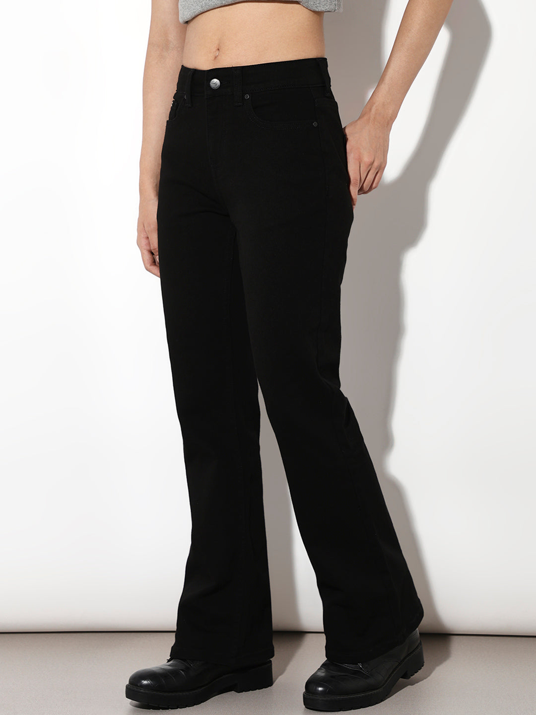 Black High Rise Flared Jeans