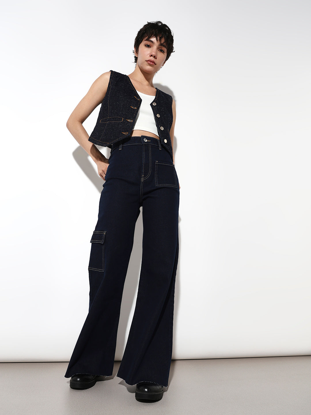 Dark Blue Bootcut Cargo Jeans