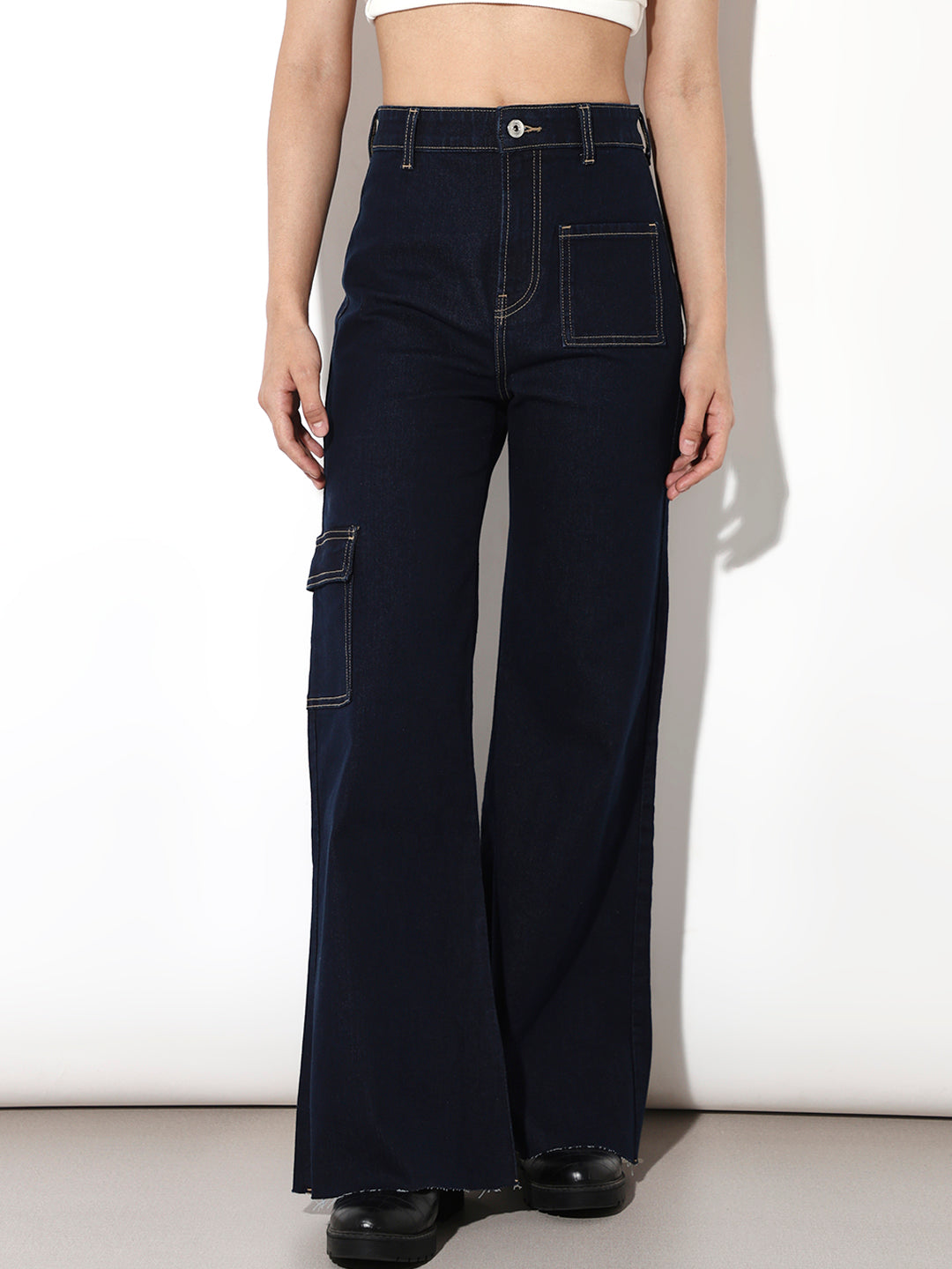 Dark Blue Bootcut Cargo Jeans