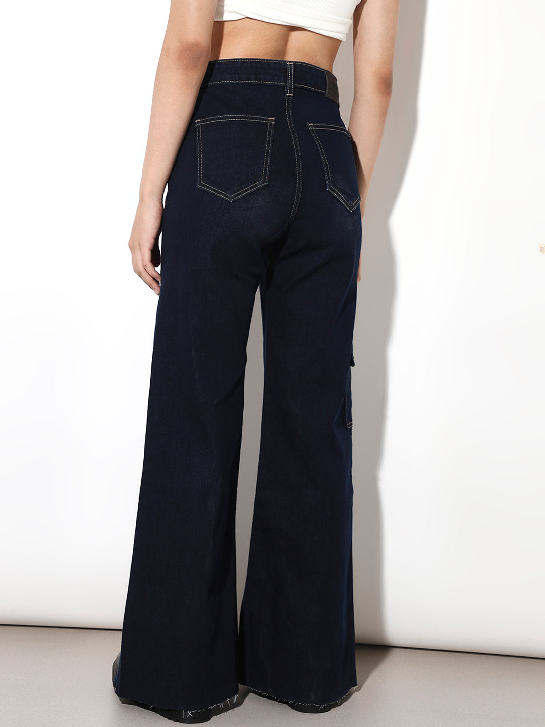 Dark Blue Bootcut Cargo Jeans