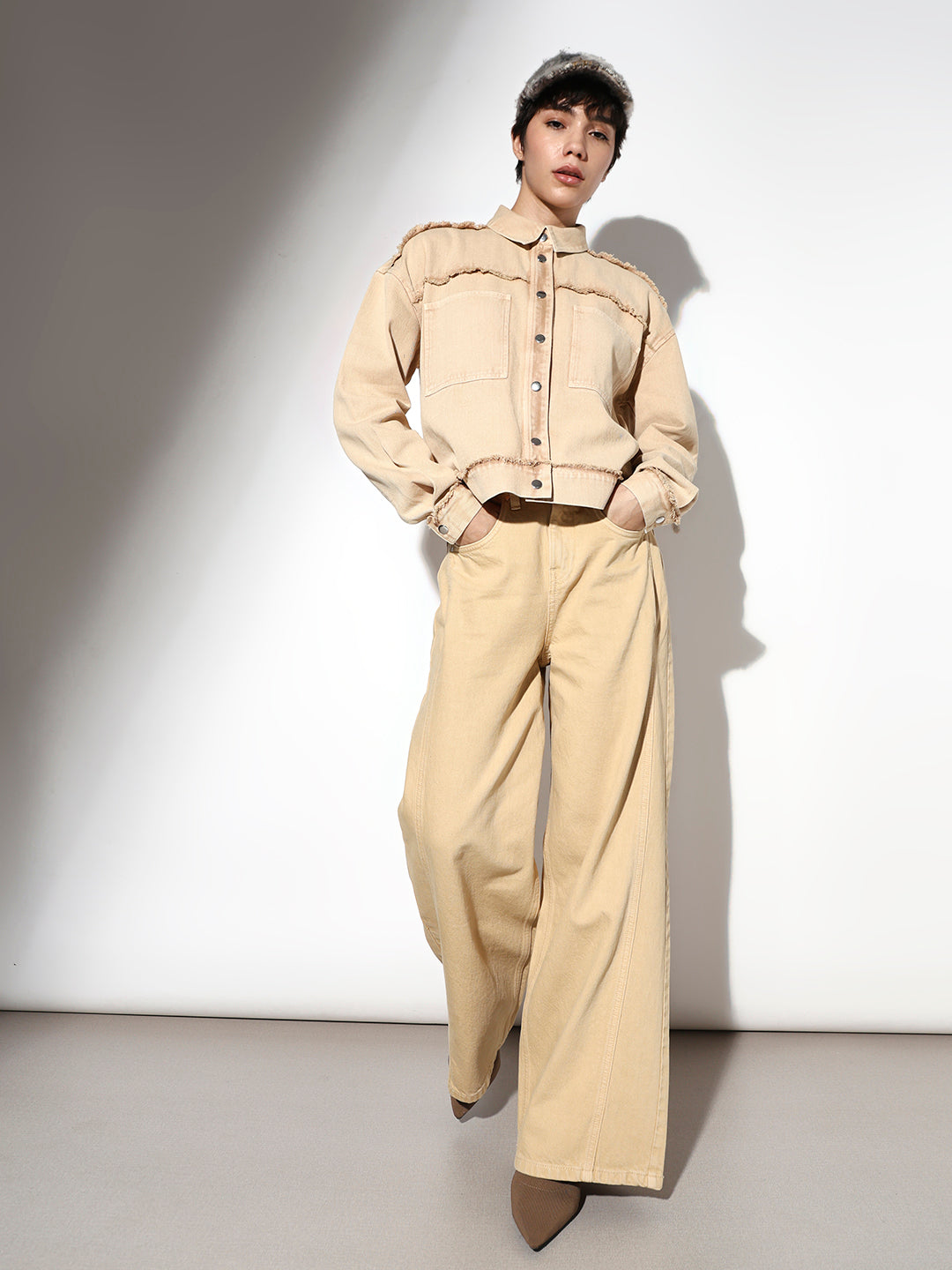 Beige Straight Fit Jeans