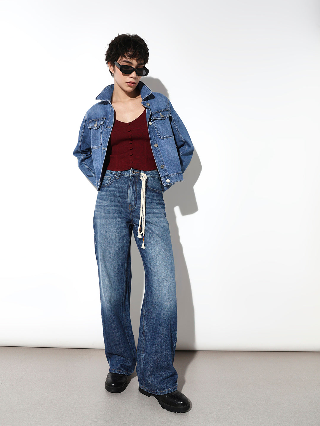 Dark Blue High Rise Wide Leg Jeans