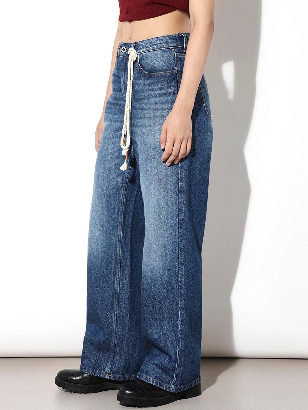 Dark Blue High Rise Wide Leg Jeans