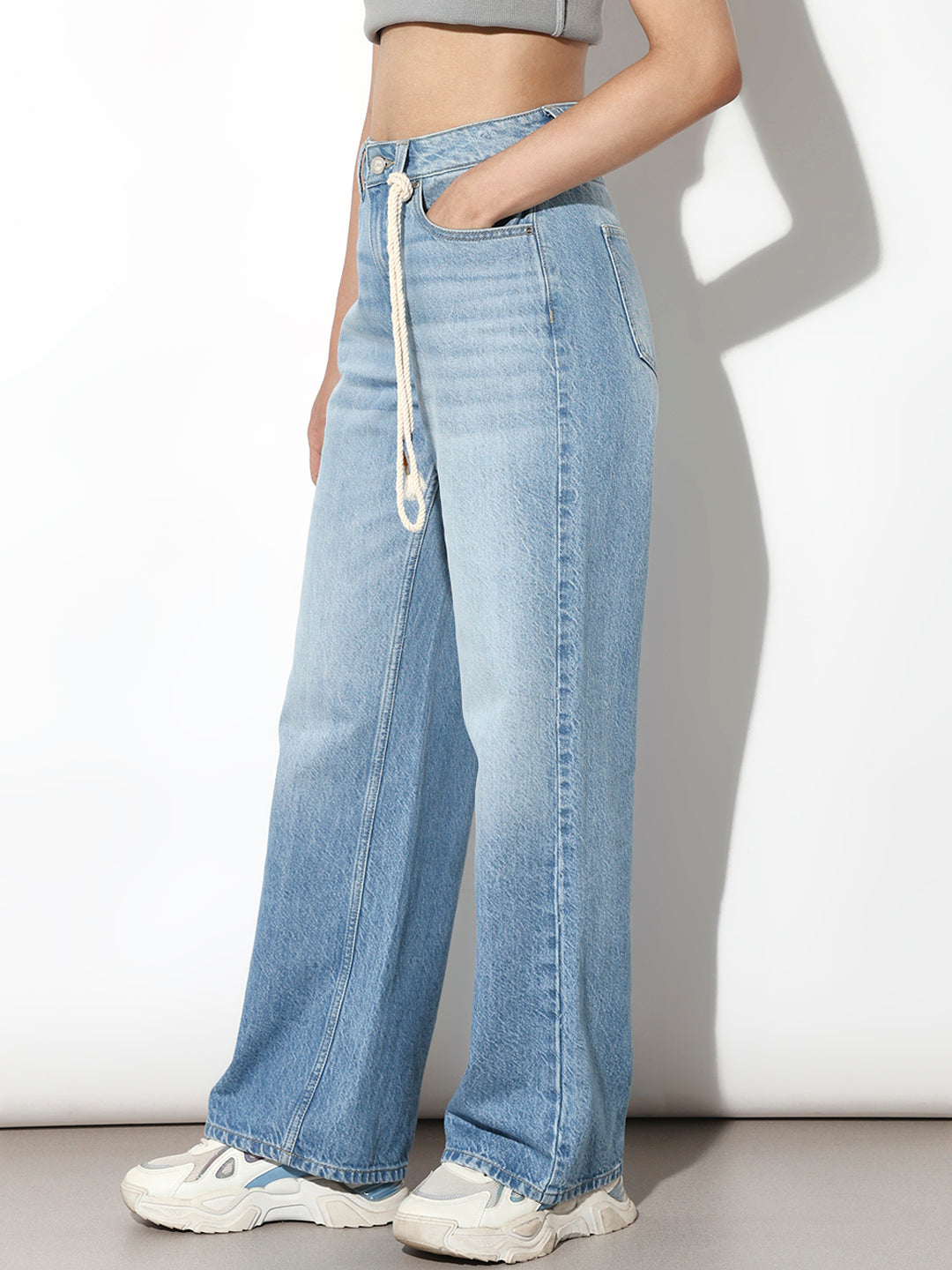 Light Blue High Rise Wide Leg Jeans