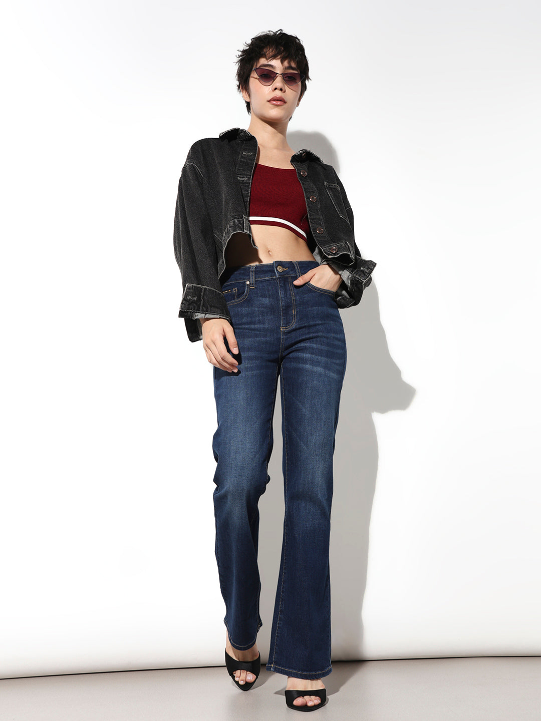 Blue Mid Rise Flared Jeans