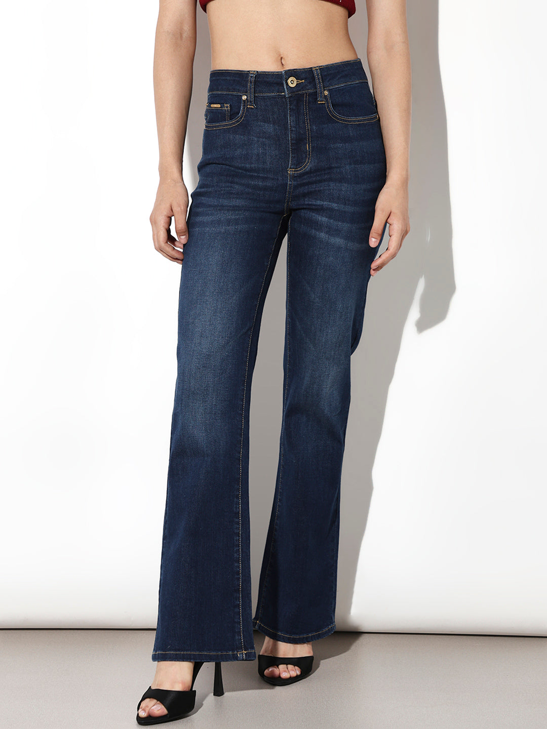 Blue Mid Rise Flared Jeans