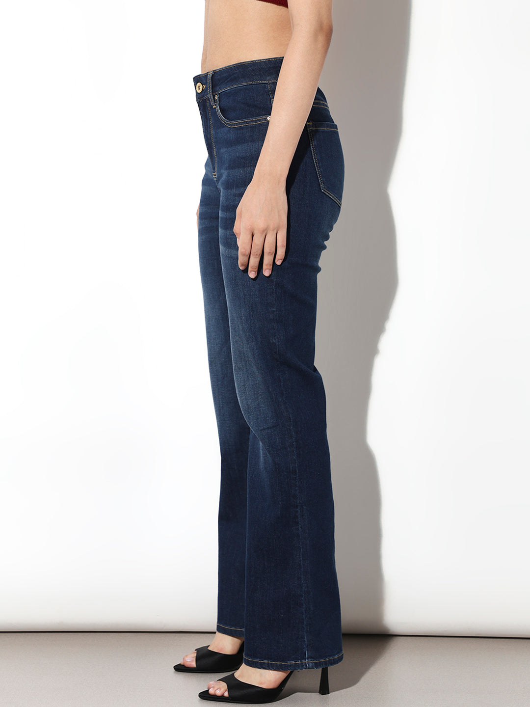 Blue Mid Rise Flared Jeans