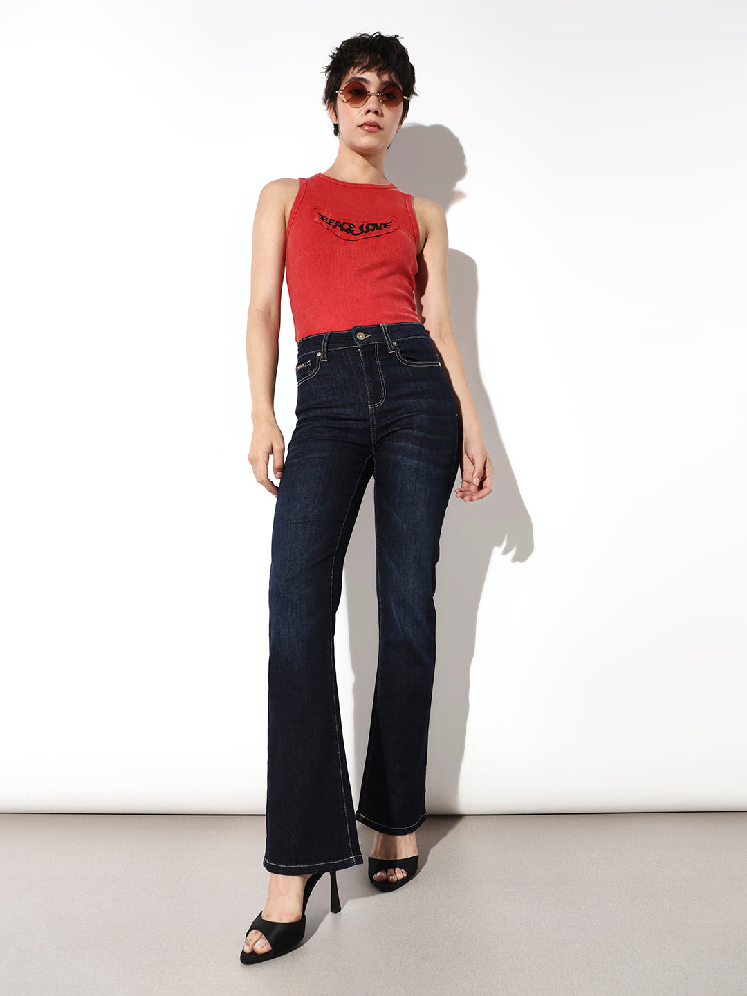 Dark Blue Mid Rise Flared Jeans