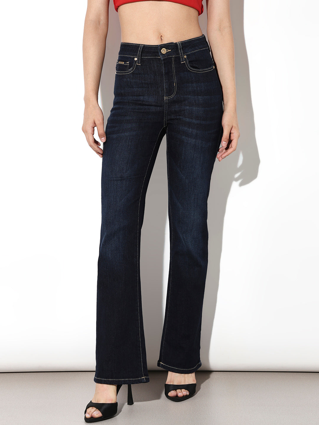 Dark Blue Mid Rise Flared Jeans