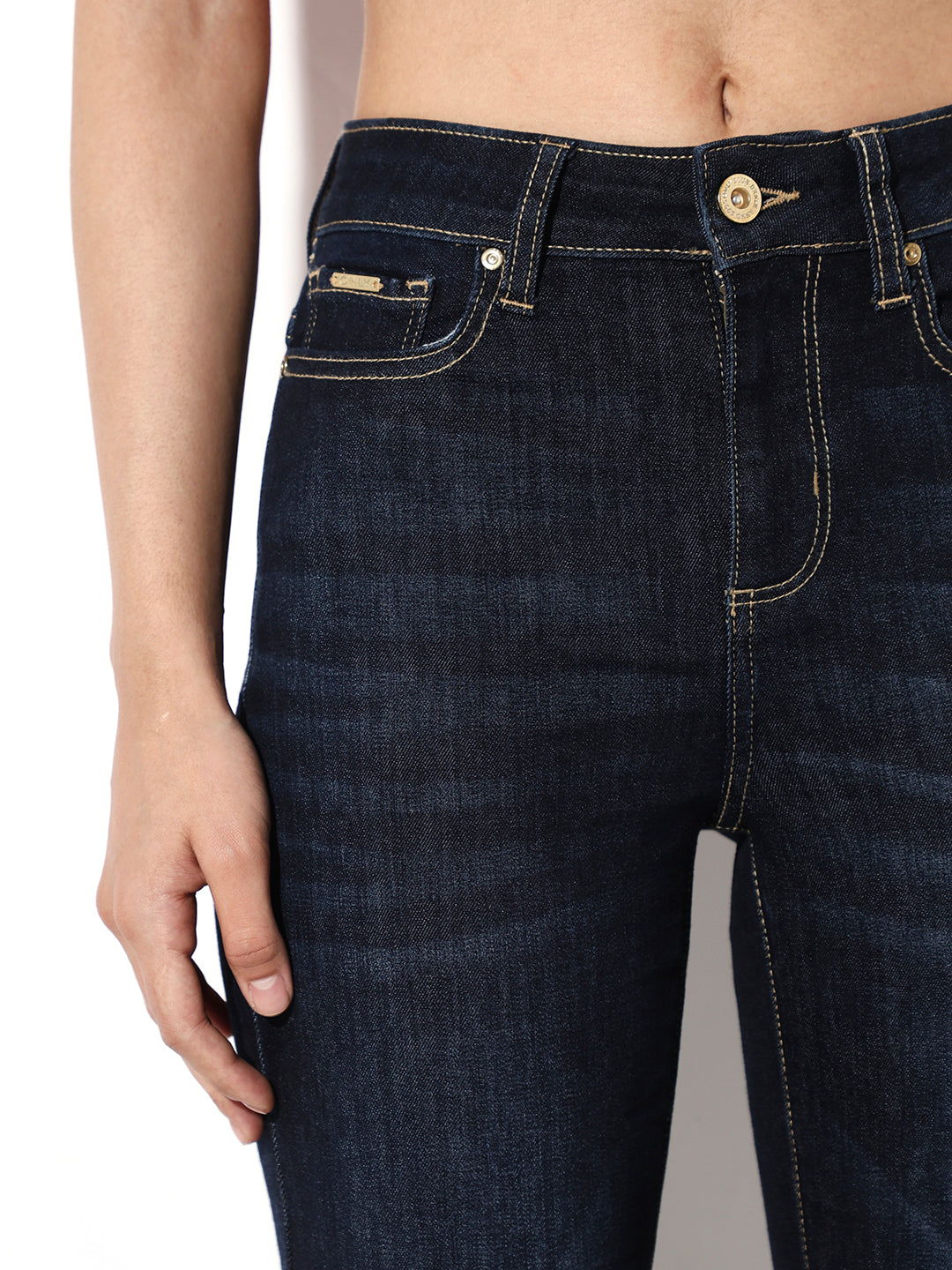 Dark Blue Mid Rise Flared Jeans