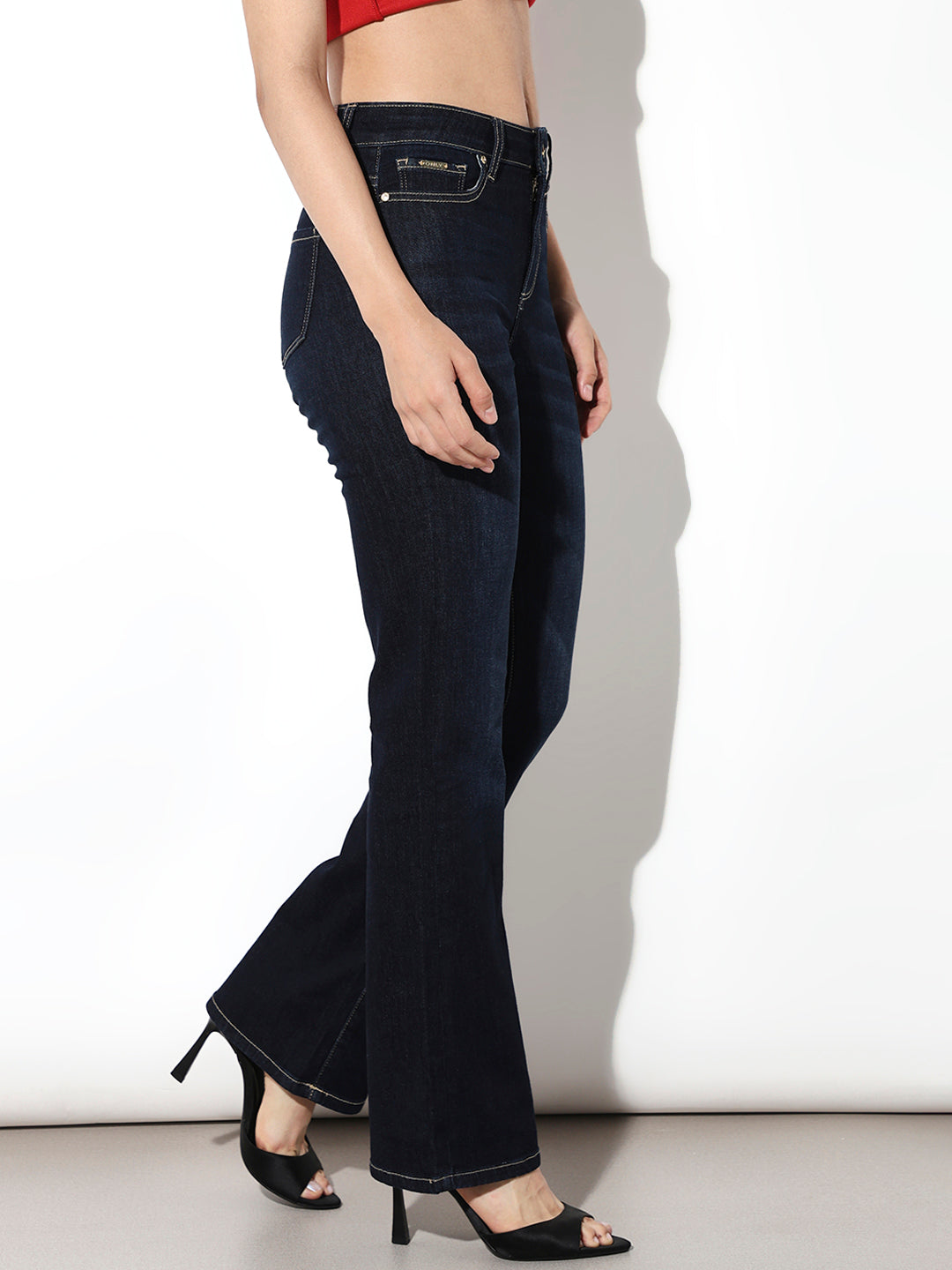 Dark Blue Mid Rise Flared Jeans