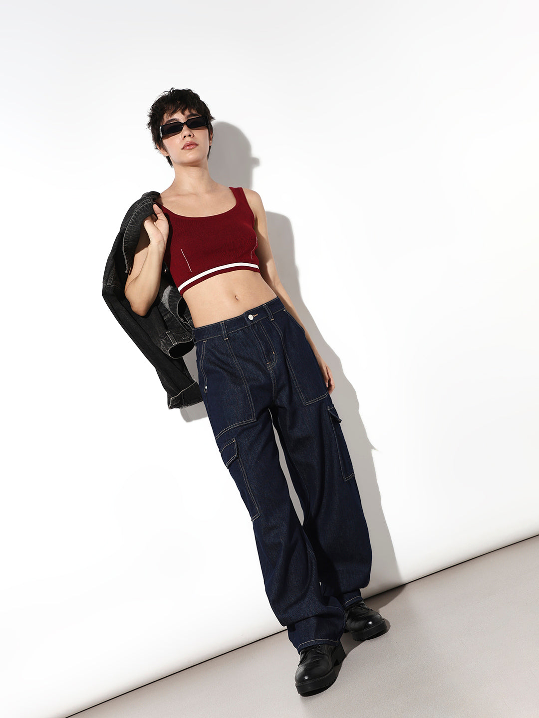 Dark Blue Utility Slouchy Fit Jeans