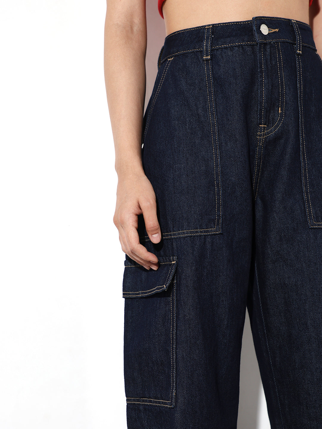 Dark Blue Utility Slouchy Fit Jeans