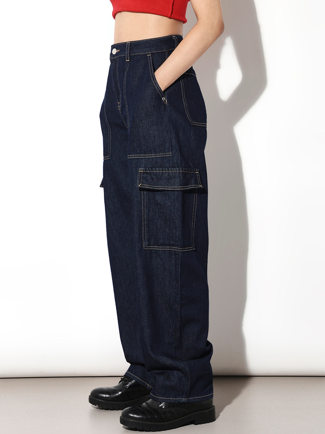 Dark Blue Utility Slouchy Fit Jeans