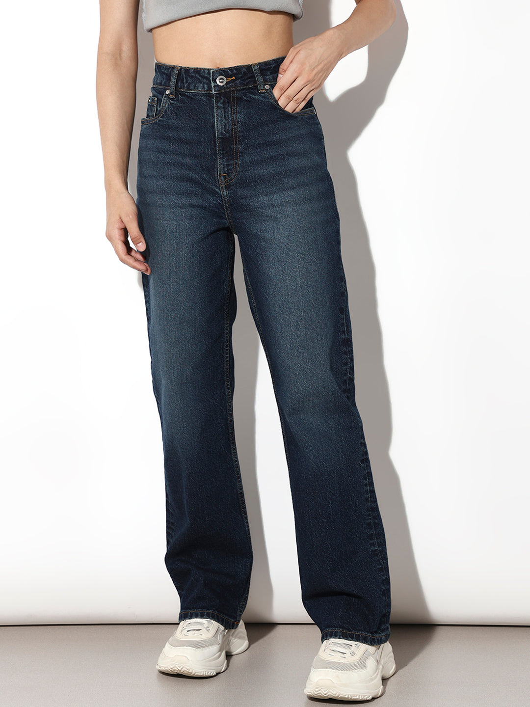 Dark Blue High Rise Straight Fit Jeans