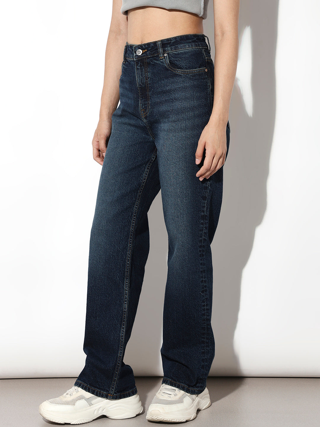 Dark Blue High Rise Straight Fit Jeans