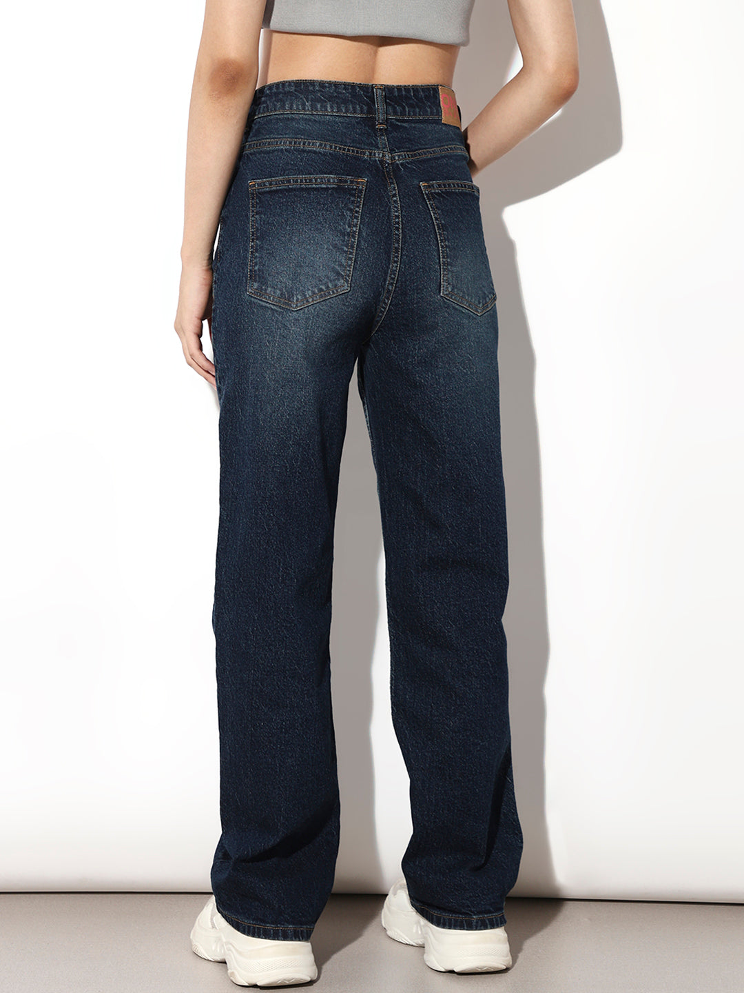 Dark Blue High Rise Straight Fit Jeans