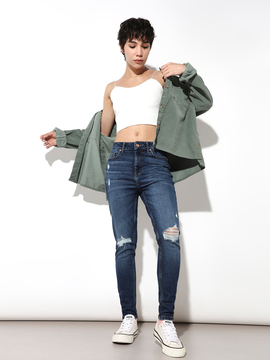 Dark Blue Distressed Skinny Jeans