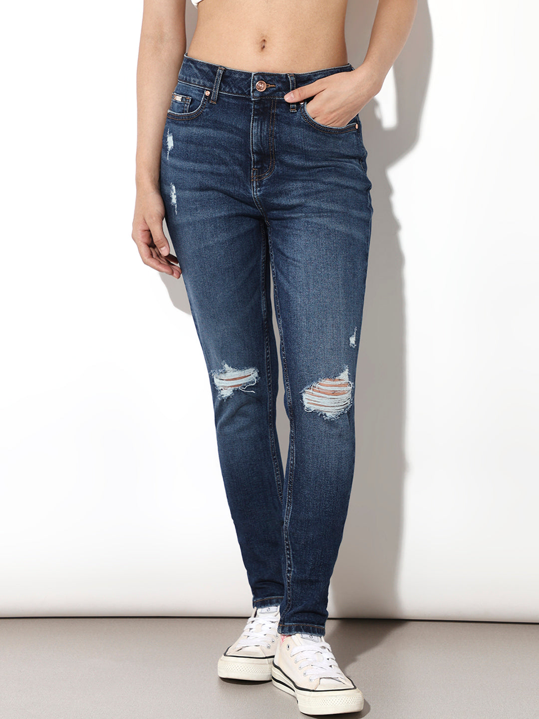 Dark Blue Distressed Skinny Jeans