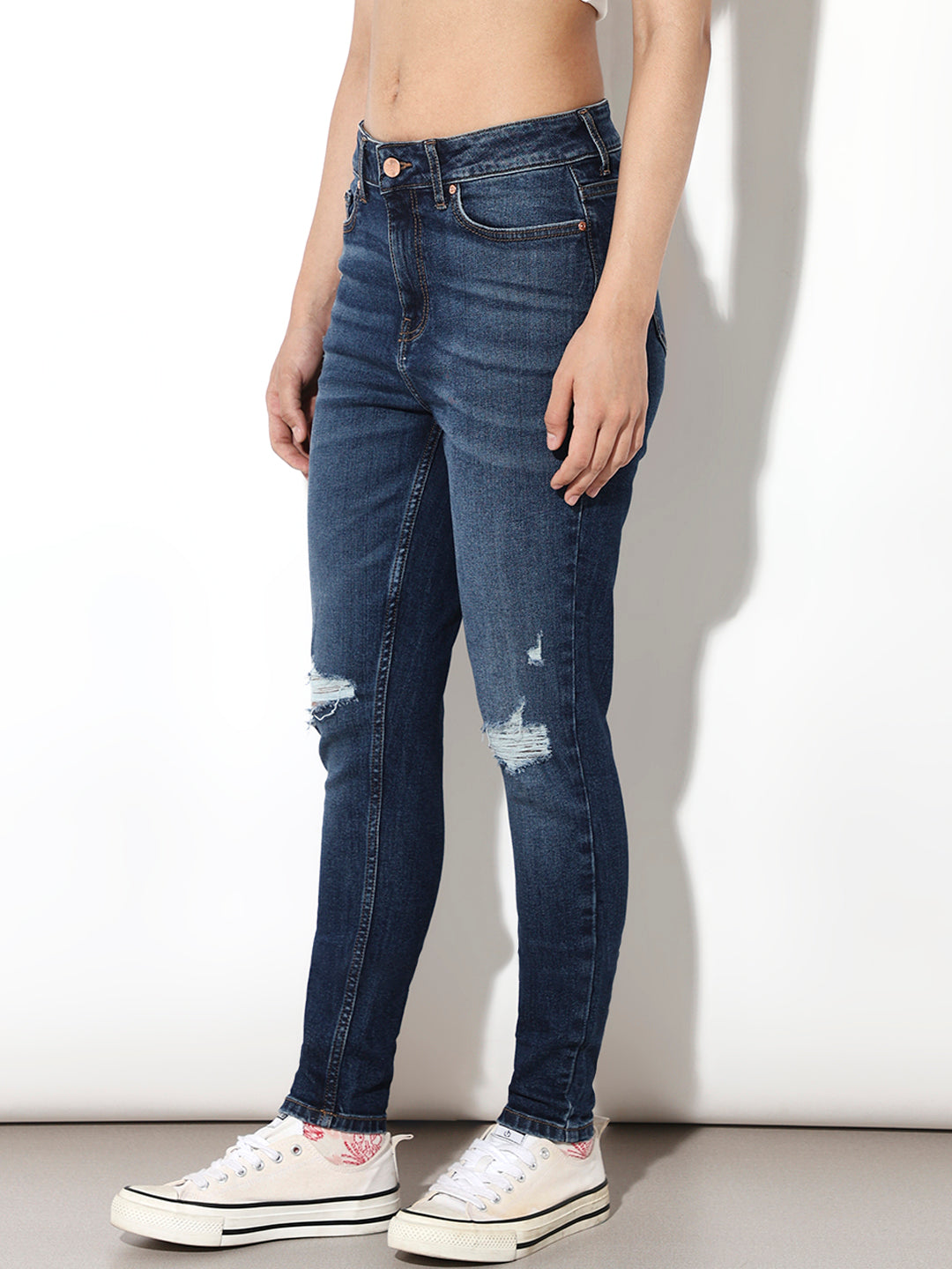 Dark Blue Distressed Skinny Jeans