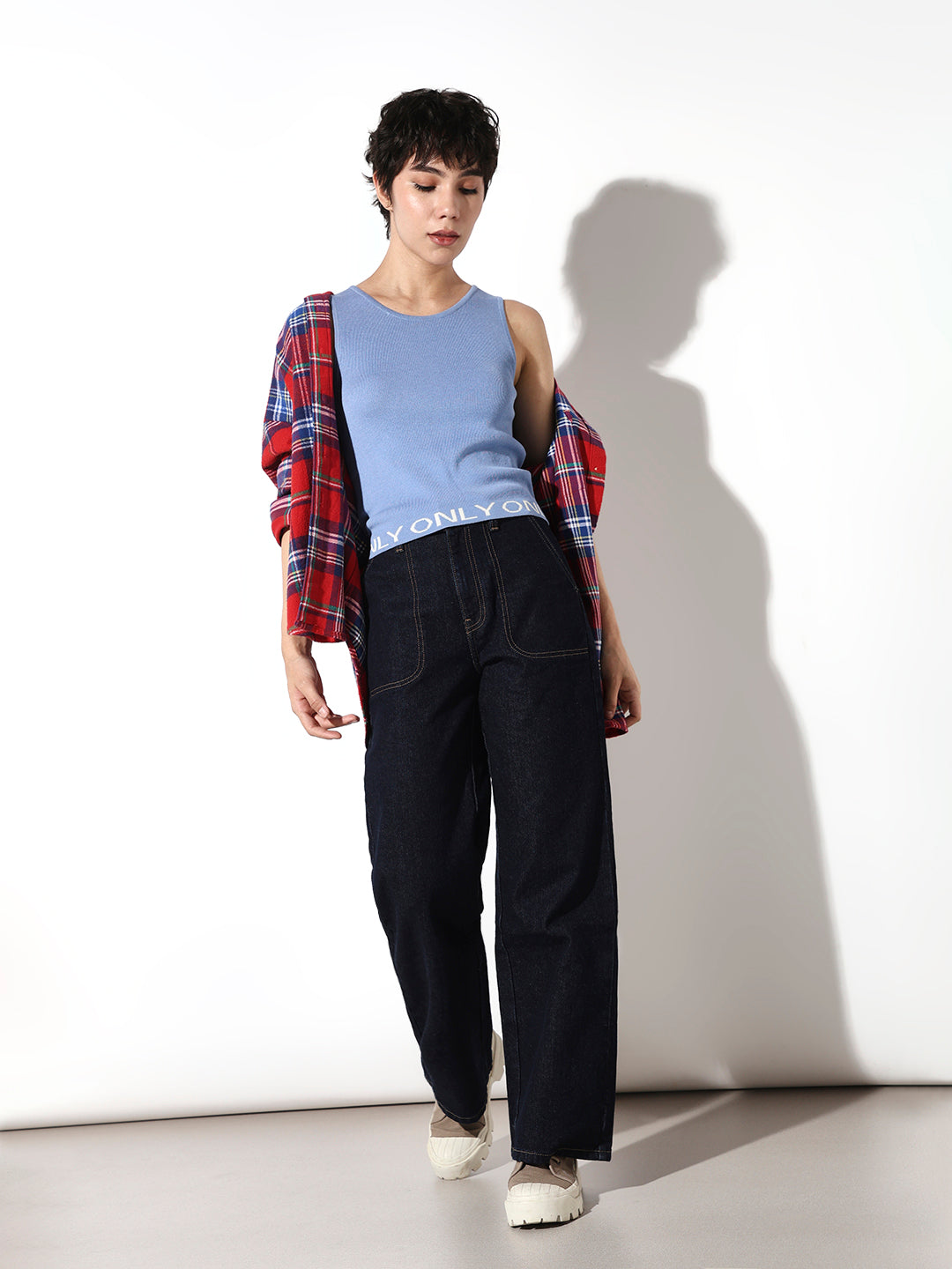 Dark Blue High Rise Wide Leg Jeans