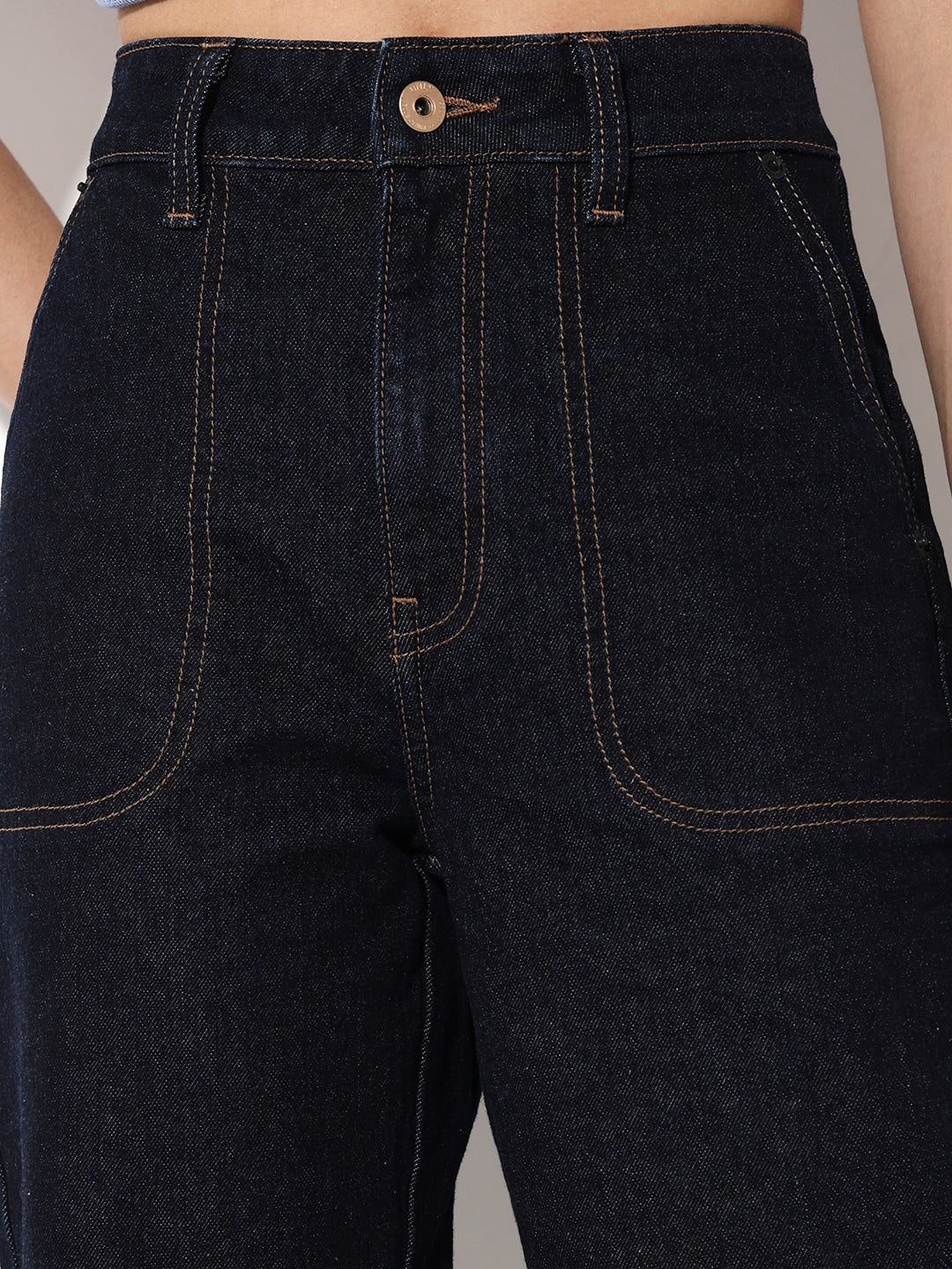 Dark Blue High Rise Wide Leg Jeans