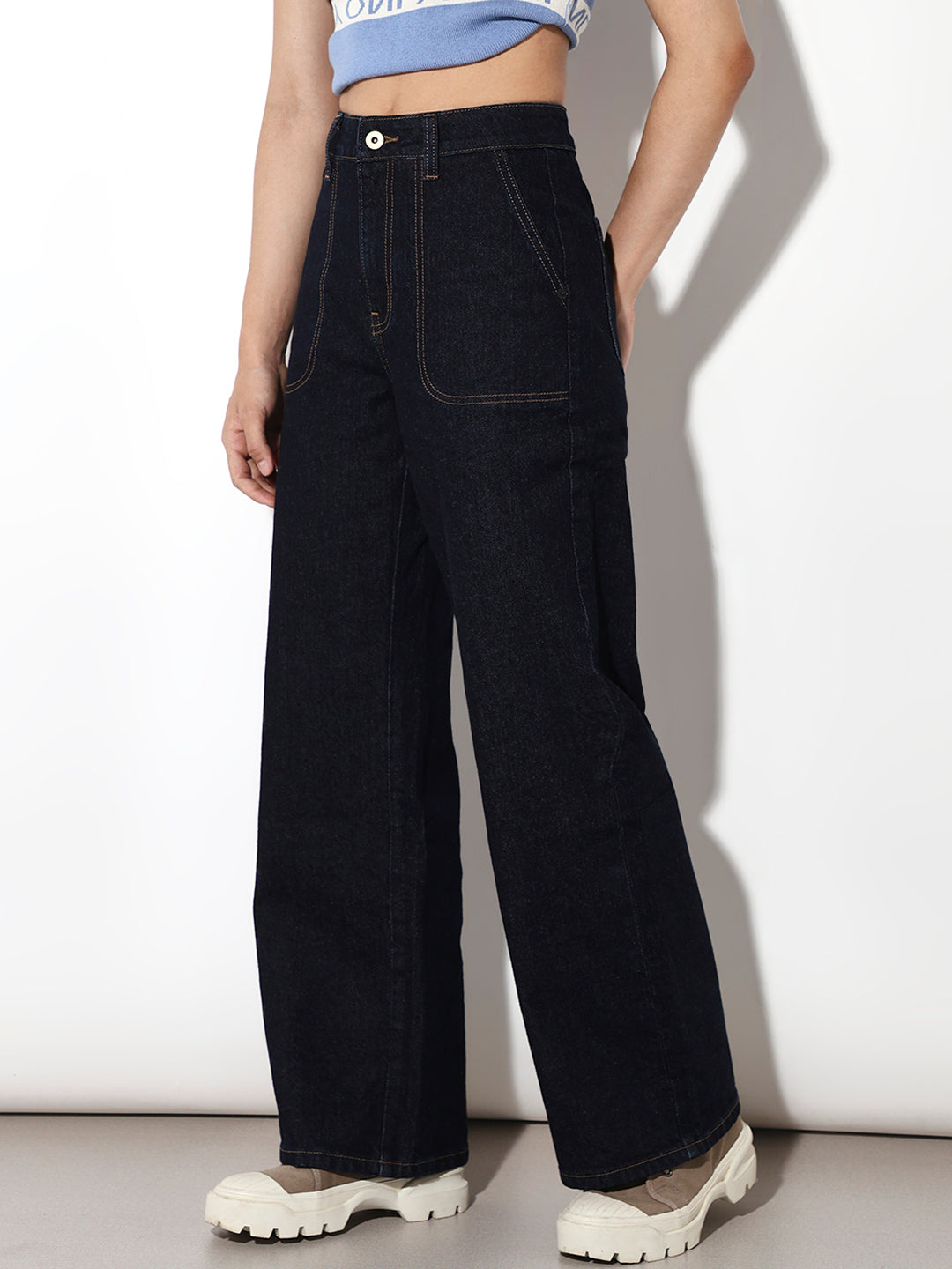 Dark Blue High Rise Wide Leg Jeans