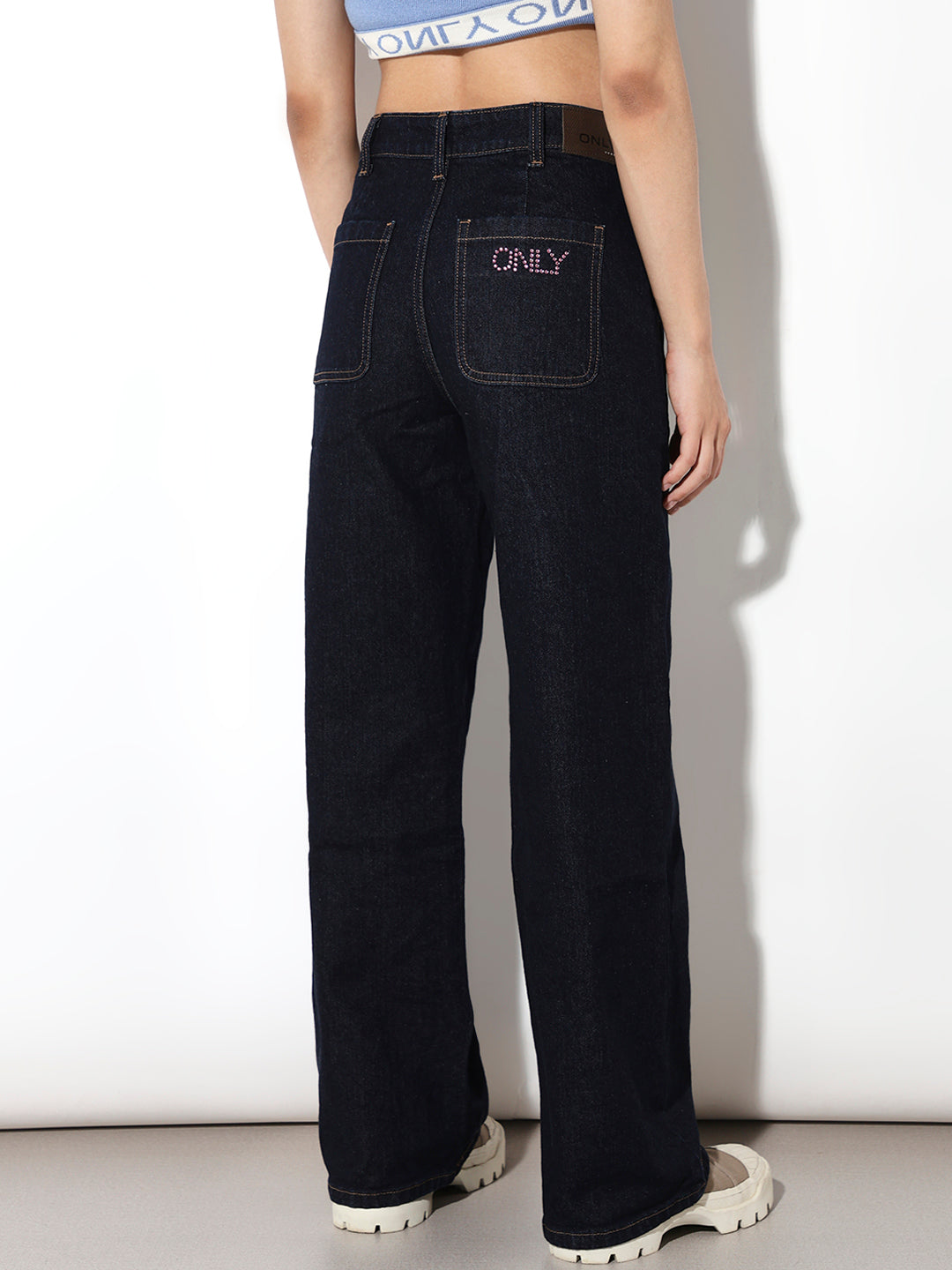 Dark Blue High Rise Wide Leg Jeans