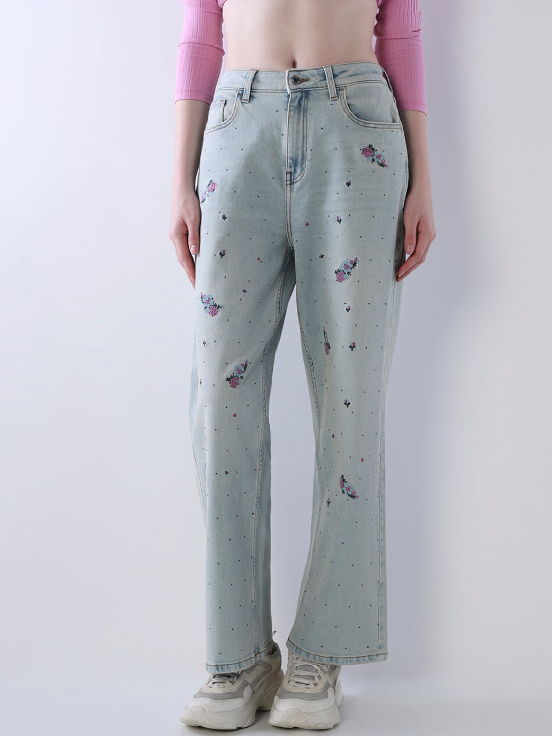 Embroidered Straight Fit Jeans