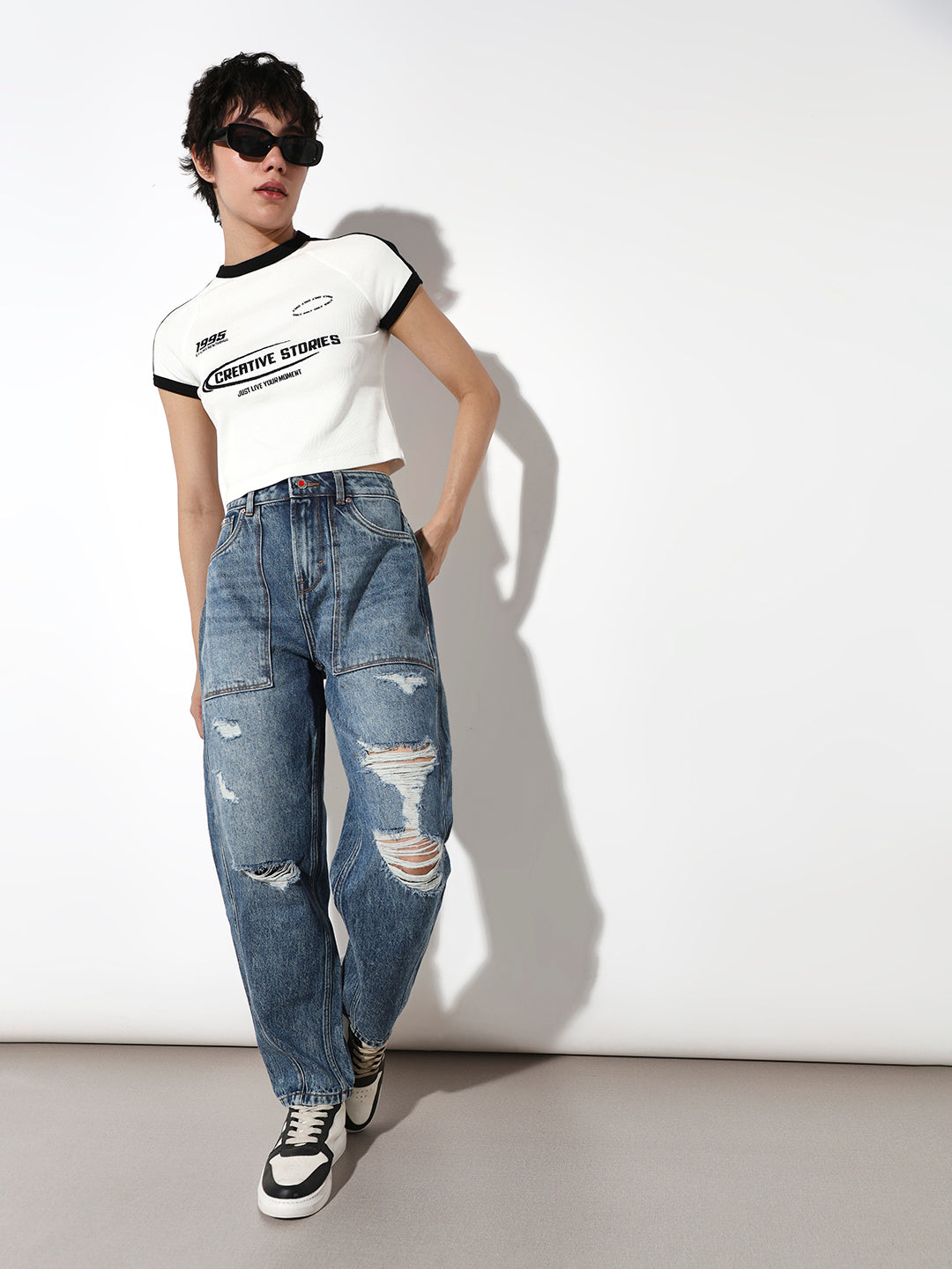 Blue Worn Out Slouchy Fit Jeans