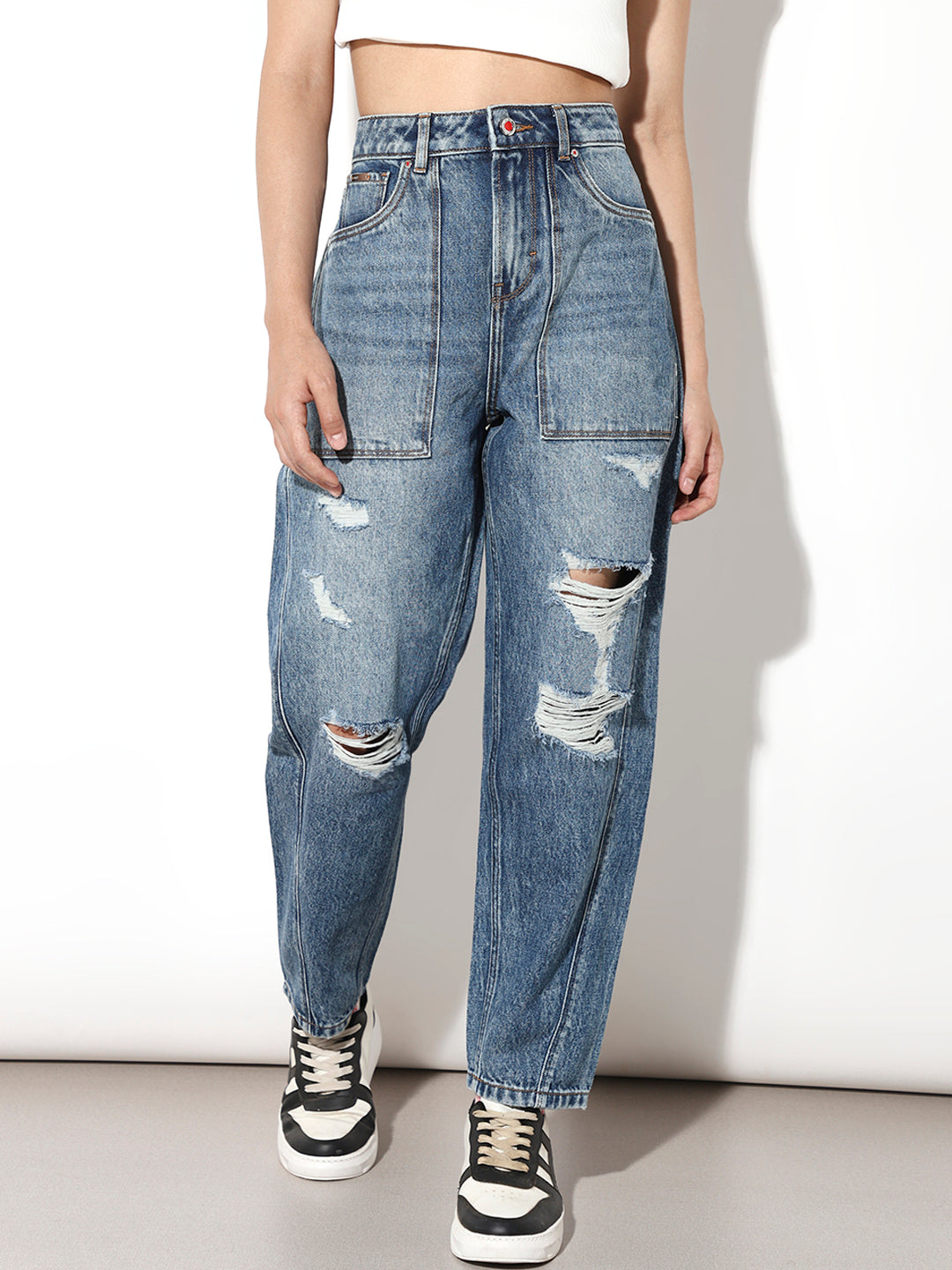 Blue Worn Out Slouchy Fit Jeans