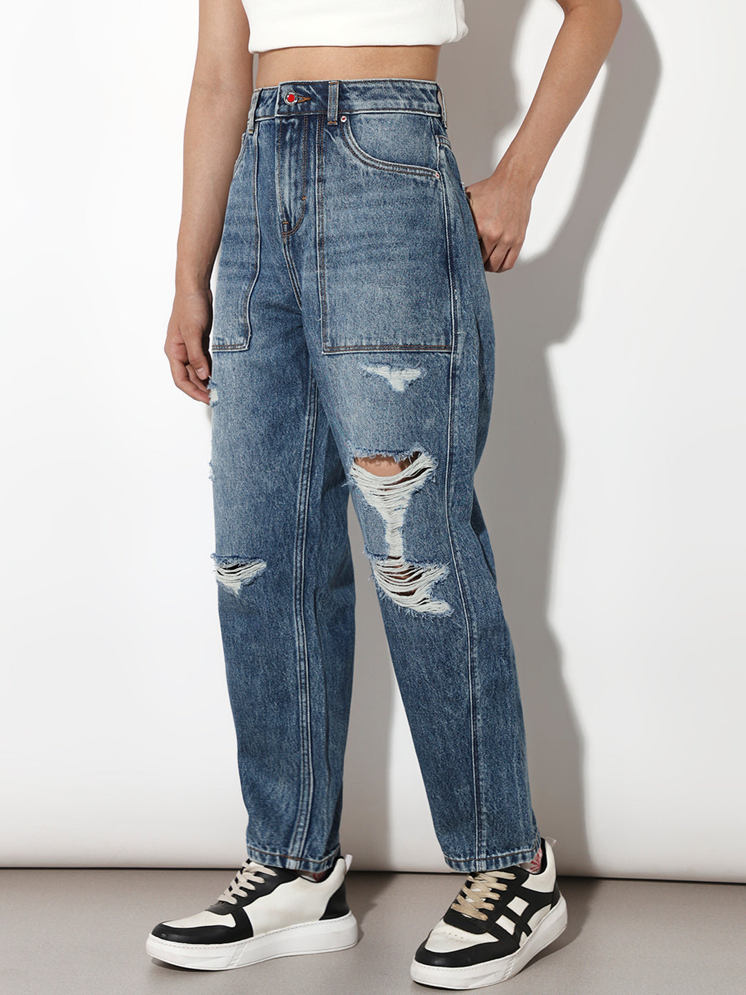 Blue Worn Out Slouchy Fit Jeans