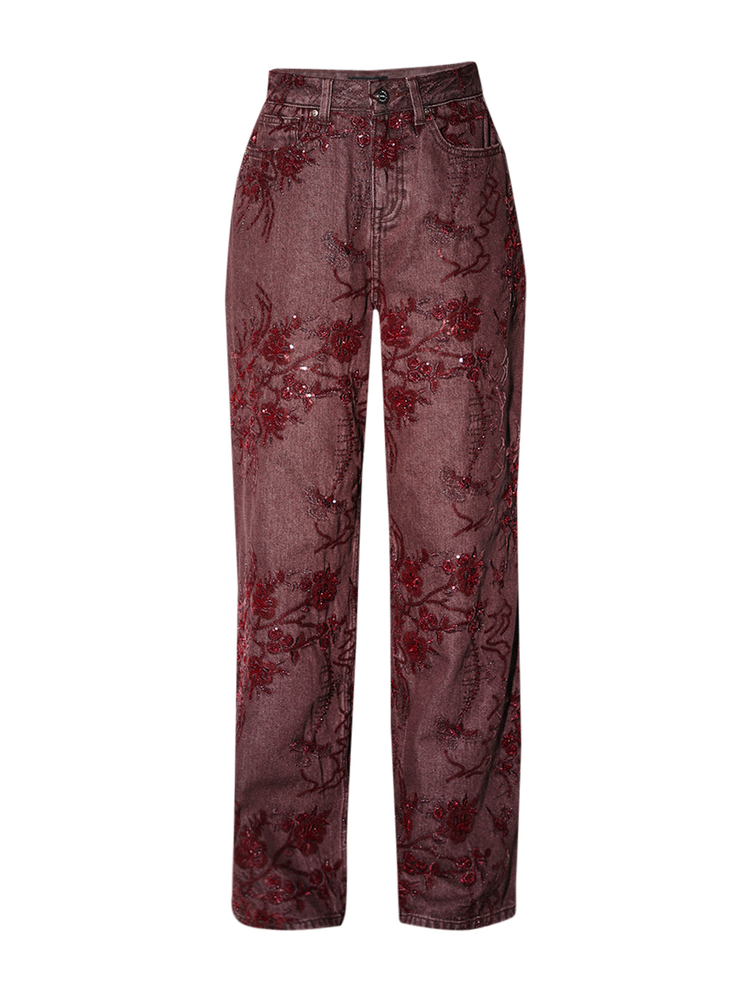 Sequin Embellished Wide Leg Jeans