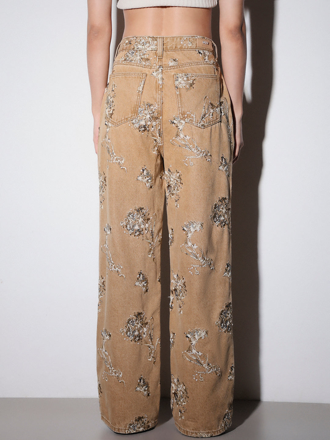 Brown Sequin Embellished Jeans