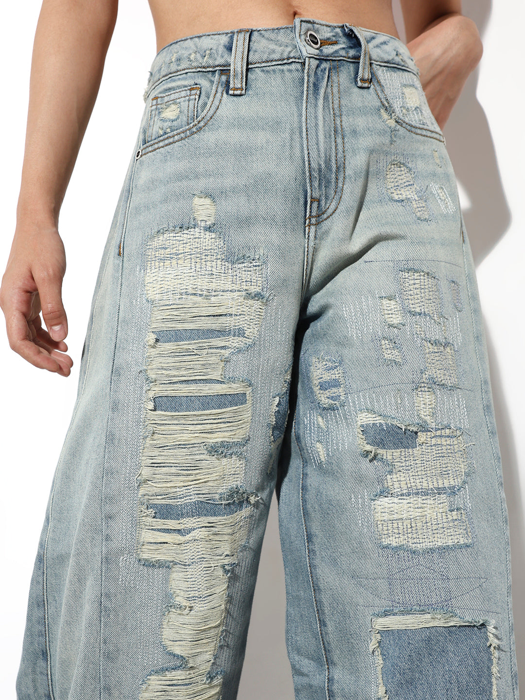 Blue Worn Out Wide Leg Jeans
