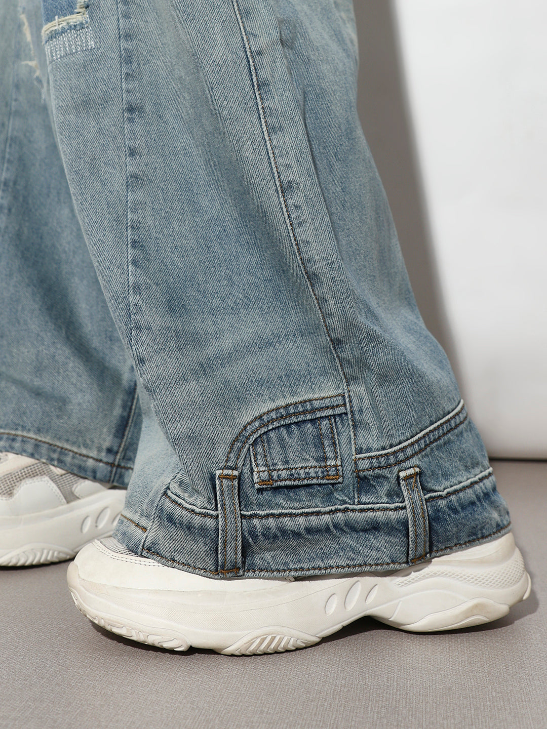 Blue Worn Out Wide Leg Jeans