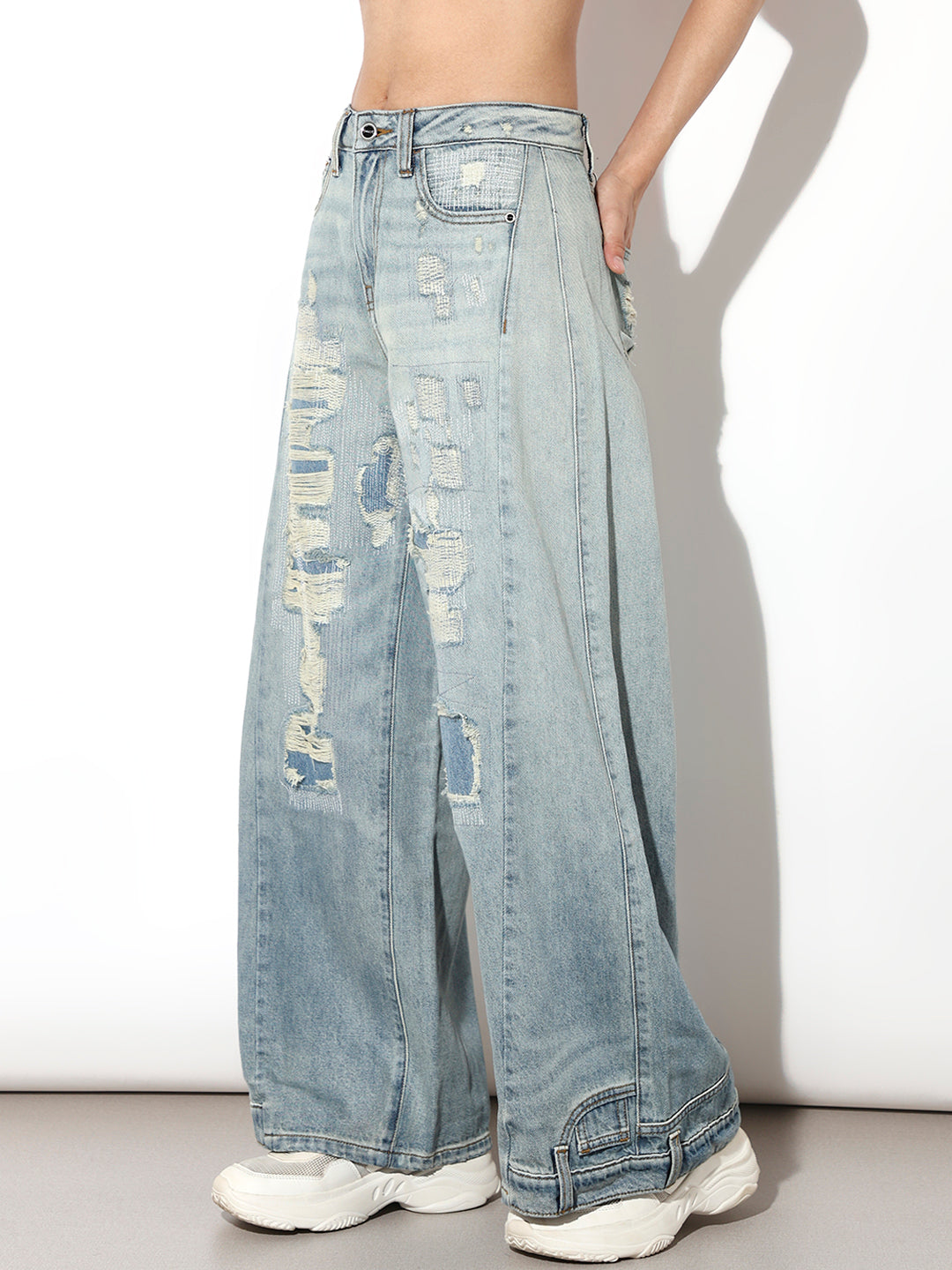 Blue Worn Out Wide Leg Jeans